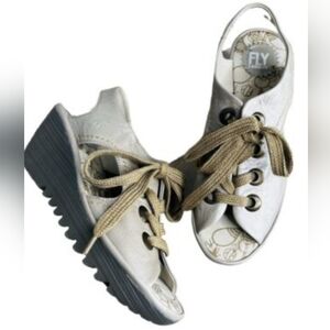FLY LONDON open toe sling backfront lace Wedge Platform Sandals shoes 39 EUC